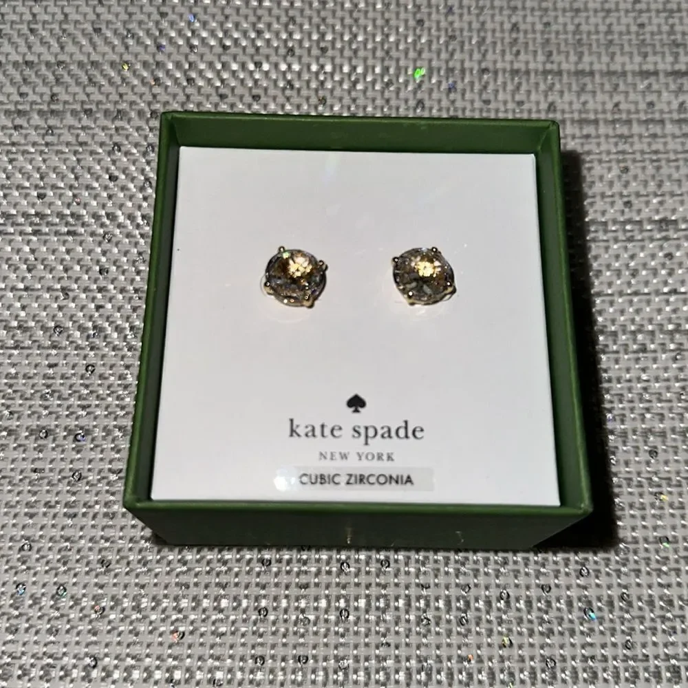 kate spade Boxed Clear Gold Tone Round Cubic Zirconia Stud Earrings